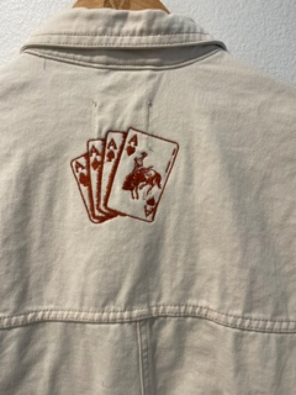 One of a Kind Embroidered Western Cream Denim Jacket L - Picture 5 of 9